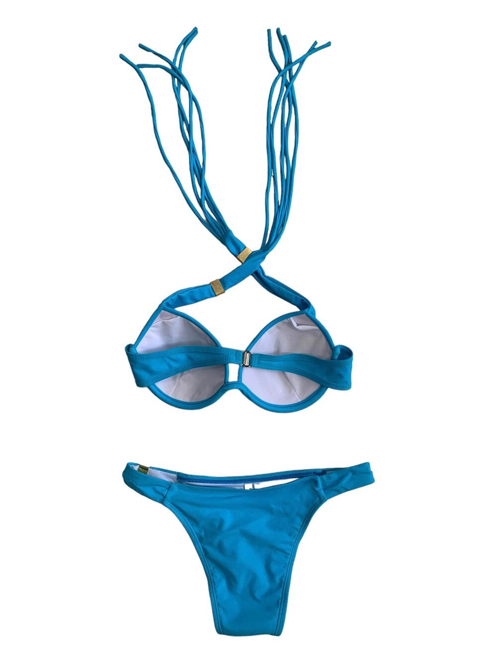 Women’s Size Small Bikini 2 Piece Turquoise Halter top with clasp lightly padded
